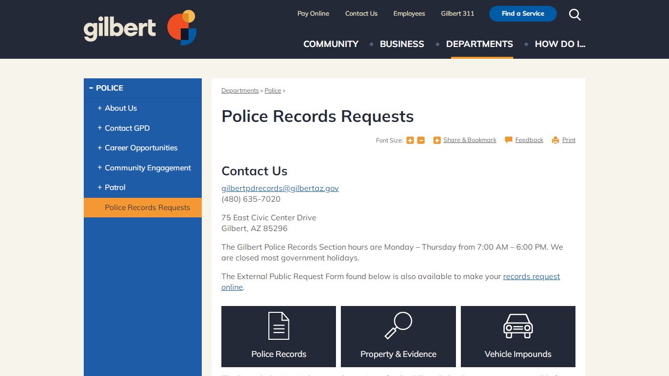 Police Records Requests | Town of Gilbert, Arizona