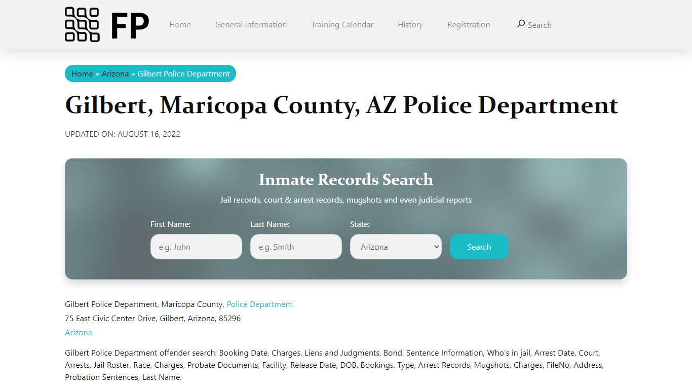 Gilbert, AZ Police - City Jail Inmates, Arrests