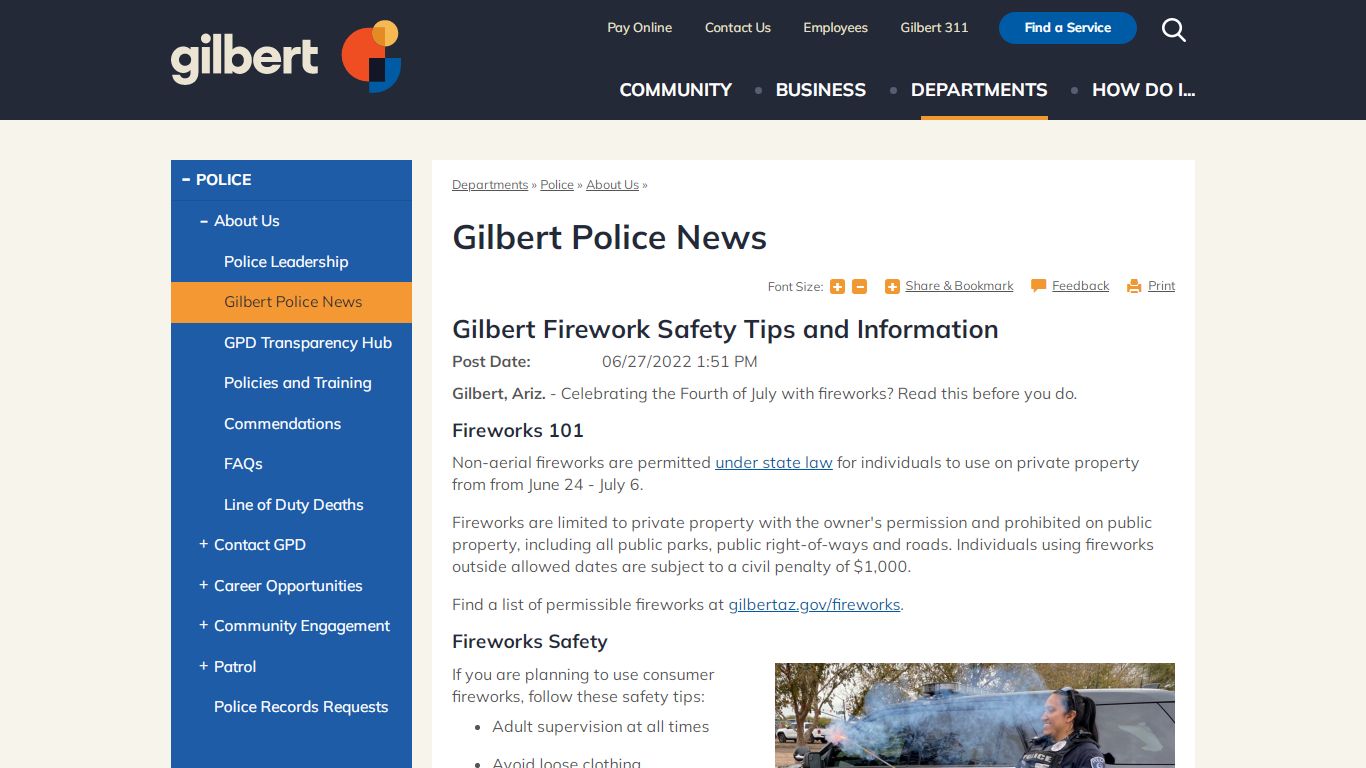 Gilbert Police News | Town of Gilbert, Arizona